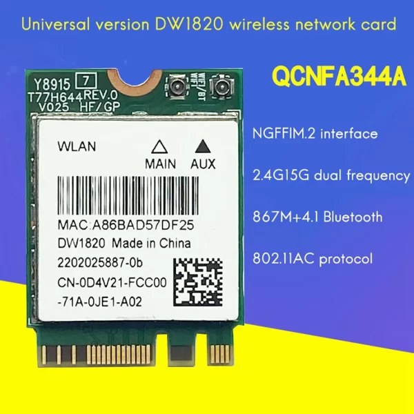 DW1820 QCNFA344A Wireless Network Card 2.4G+5G Dual-Band Gigabit Bluetooth 4.1 NGFF Network Card Supports 802.11AC - Image 2